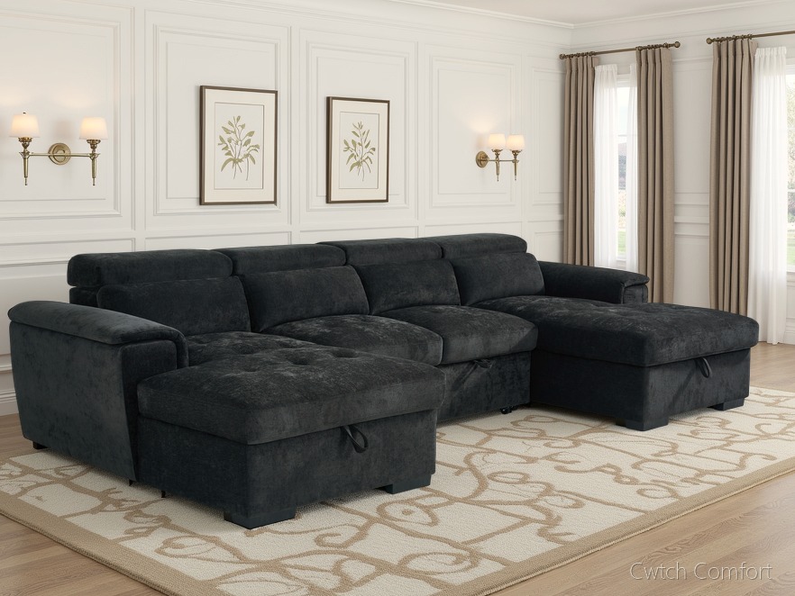 Alaya Sofabed Black U Shape Corner