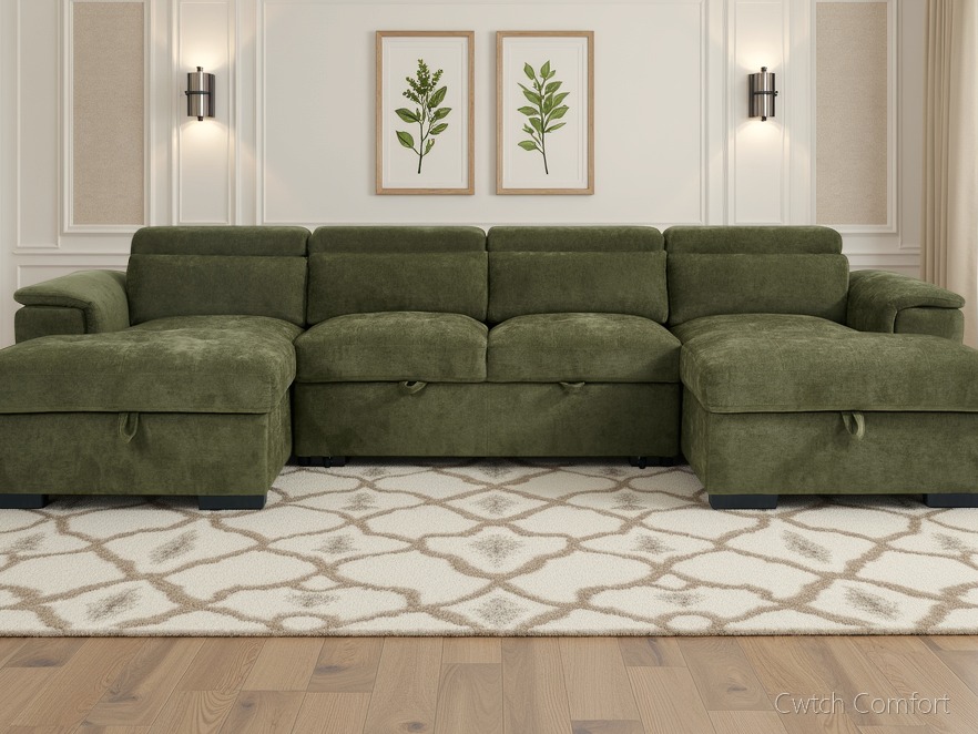 Alaya Sofabed Green U Shape Corner