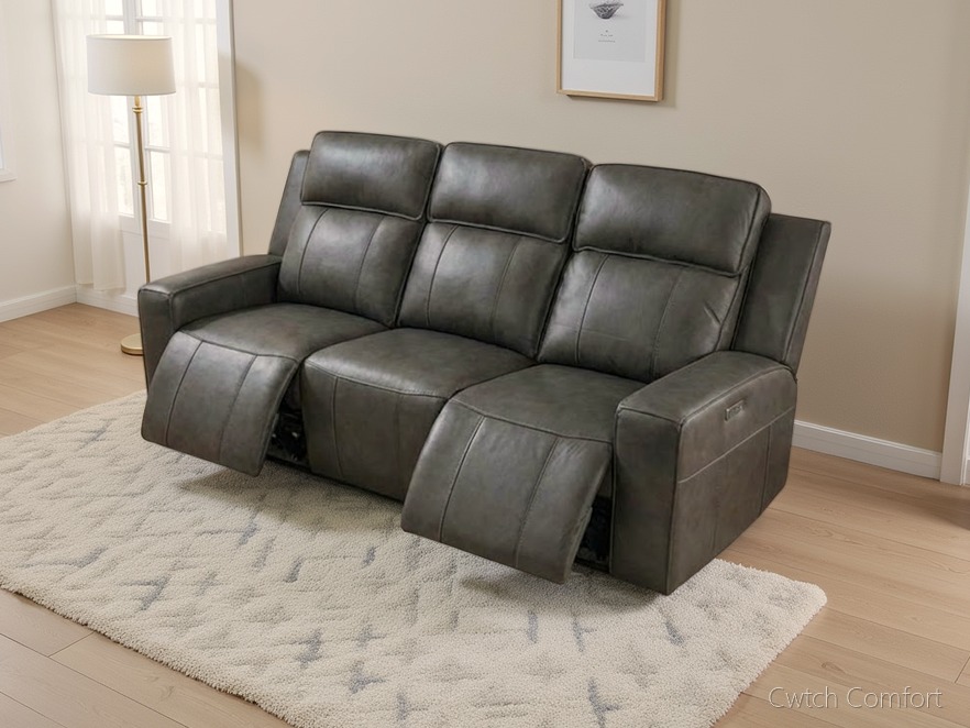 Barcelona Electric Recliner Sofa Grey 3 Seater